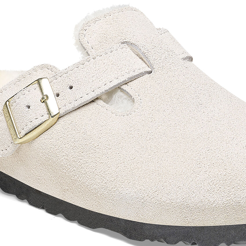 Birkenstock Boston Shearling Suede Leather Shearling Antique White